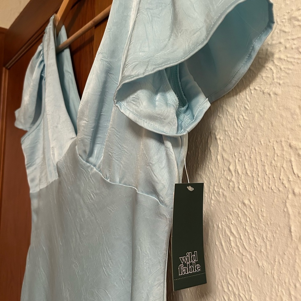 Wild Fable Sky Blue Flutter Sleeve Dress